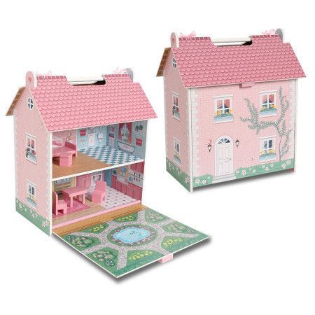 Casa de madera de muñecas Pocket portátil | Casa infantil plegable +3 años