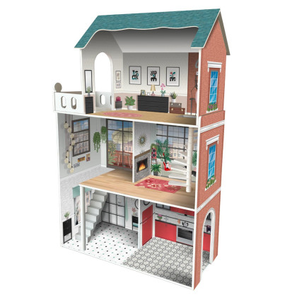 Casa de madera de muñecas Soho 3 pisos | 8 muebles incluidos +3 años