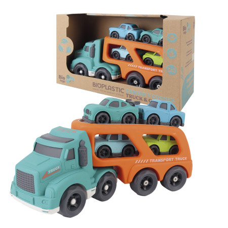 Camión porta coches Eco Bio con 5 coches | Paja de trigo +18 meses