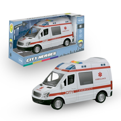 Ambulancia Infantil con Luz y Sonido Escala 1:16 | Vehículo de Fricción