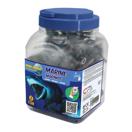 Bote con 30 Animales Marinos | Figuras Educativas con Mapa QR
